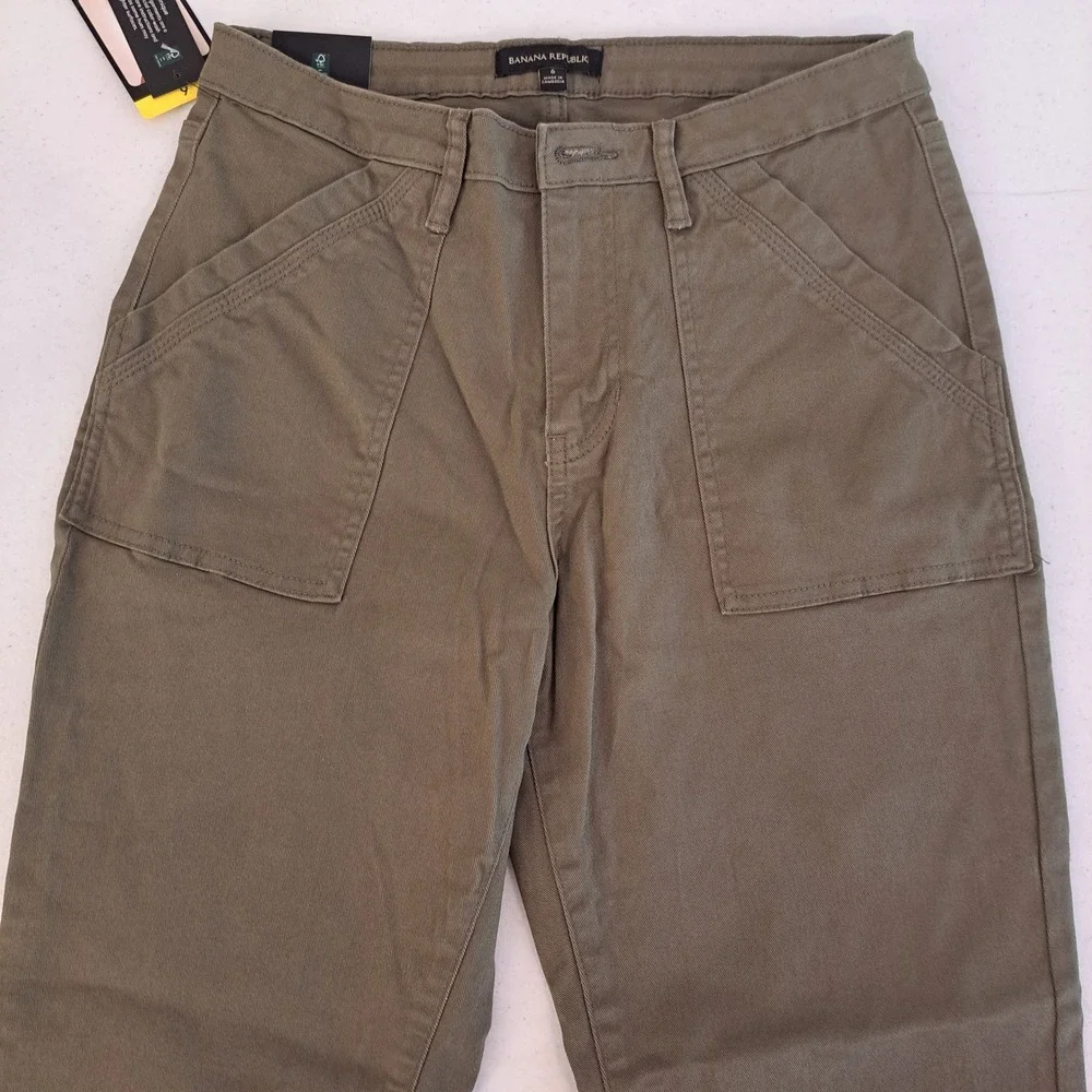 Banana Republic Womens Twill Pants 6 Olive NWT High Rise Utility 1731-266